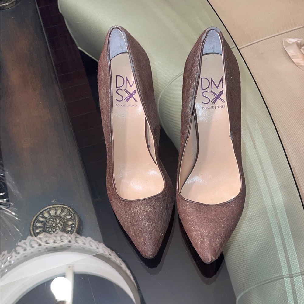 Donald J. Pliner Brown/Gold Calf Hair Heels